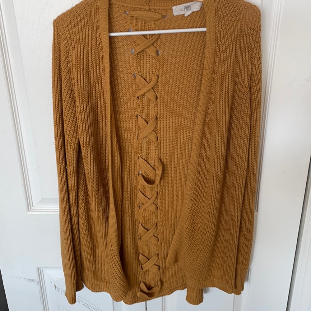 PINQUE open front throw sweater Size- LARGE , dark mustard color
